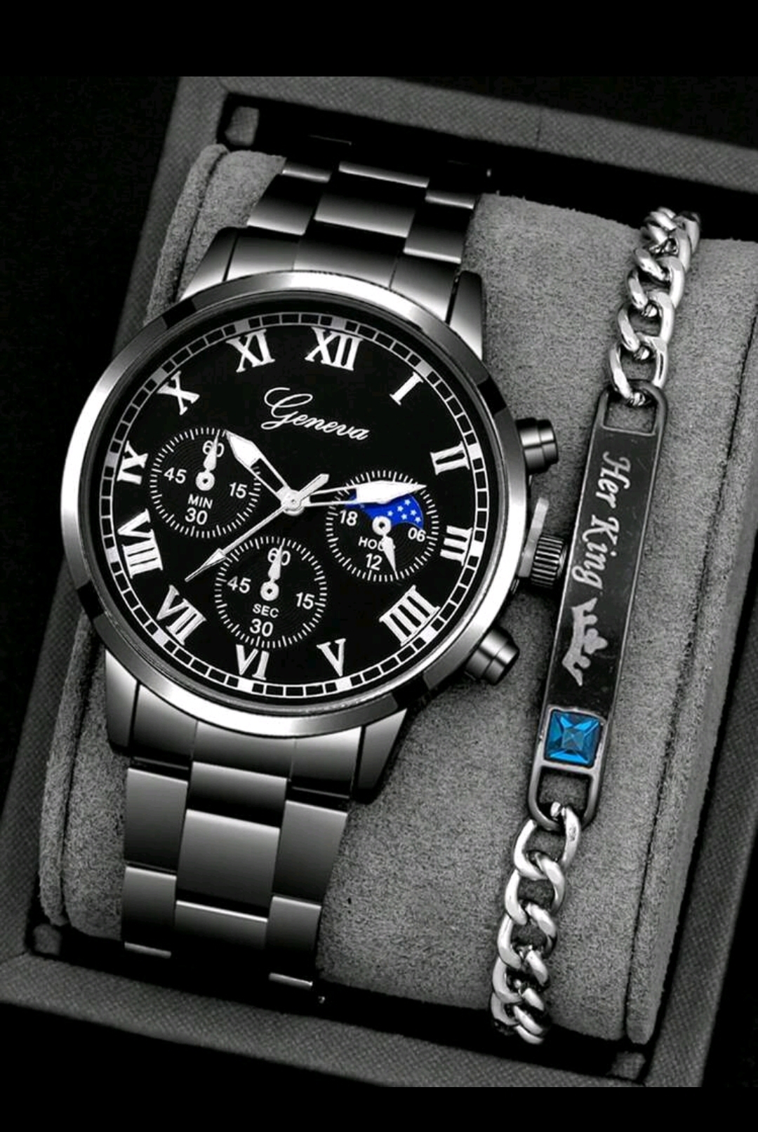 RELOJ DE CUARZO DE CORREA DE ACERO CABALLERO CON PULSERA HER KING R8